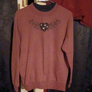 Elegant Heart Embellished Sweater in Mauve